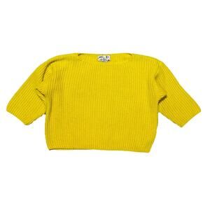 Vintage 80s Colors by Brooks Sweater Electric Neon Yellow Small 3/4 Sleeve Crop